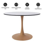 LeisureMod Bristol Mesa de Comedor Redonda Moderna de 35'' con Tapa Duradera de MDF y Base de Acero Natural con Transferencia de Madera para Cocina, Comedor o Cafeterías