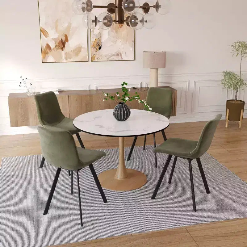 LeisureMod Bristol Mesa de Comedor Redonda Moderna de 35'' con Tapa Duradera de MDF y Base de Acero Natural con Transferencia de Madera para Cocina, Comedor o Cafeterías