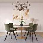 LeisureMod Bristol Mesa de Comedor Redonda Moderna de 35'' con Tapa Duradera de MDF y Base de Acero Natural con Transferencia de Madera para Cocina, Comedor o Cafeterías