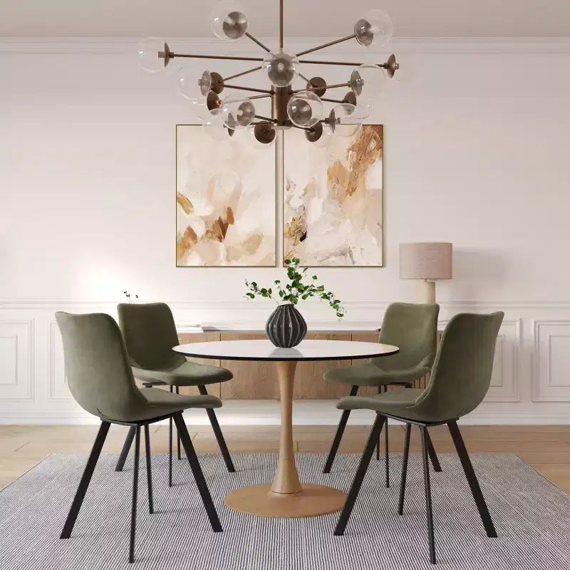 LeisureMod Bristol Mesa de Comedor Redonda Moderna de 35'' con Tapa Duradera de MDF y Base de Acero Natural con Transferencia de Madera para Cocina, Comedor o Cafeterías
