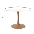 LeisureMod Bristol Mesa de Comedor Redonda Moderna de 35'' con Tapa Duradera de MDF y Base de Acero Natural con Transferencia de Madera para Cocina, Comedor o Cafeterías