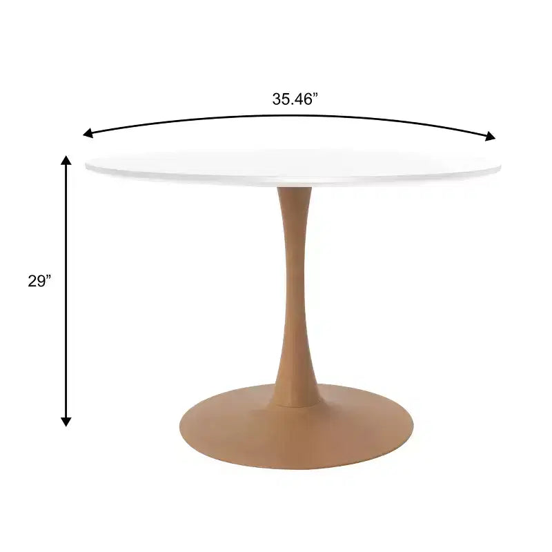 LeisureMod Bristol Mesa de Comedor Redonda Moderna de 35'' con Tapa Duradera de MDF y Base de Acero Natural con Transferencia de Madera para Cocina, Comedor o Cafeterías