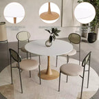 LeisureMod Bristol Mesa de Comedor Redonda Moderna de 35'' con Tapa Duradera de MDF y Base de Acero Natural con Transferencia de Madera para Cocina, Comedor o Cafeterías
