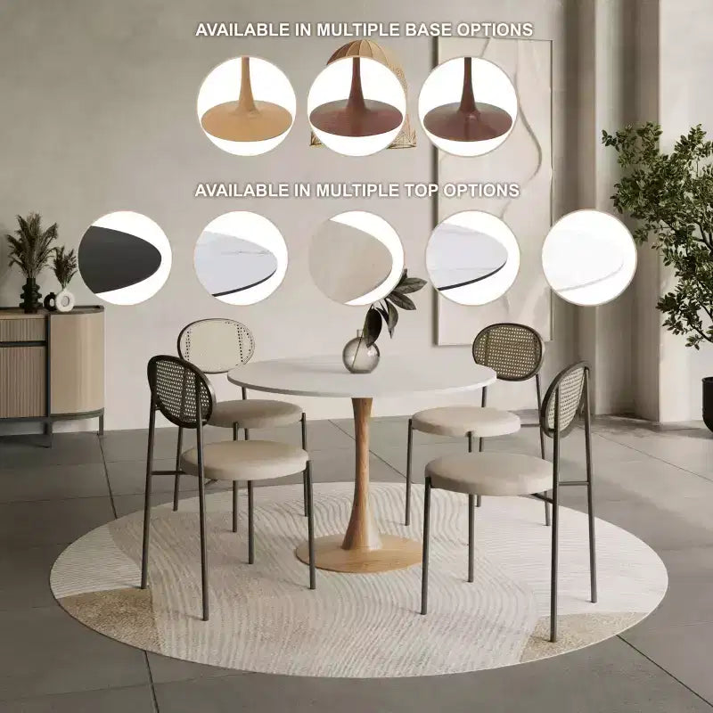 LeisureMod Bristol Mesa de Comedor Redonda Moderna de 35'' con Tapa Duradera de MDF y Base de Acero Natural con Transferencia de Madera para Cocina, Comedor o Cafeterías