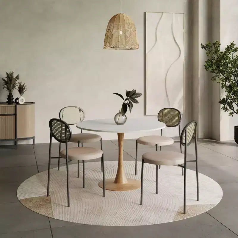 LeisureMod Bristol Mesa de Comedor Redonda Moderna de 35'' con Tapa Duradera de MDF y Base de Acero Natural con Transferencia de Madera para Cocina, Comedor o Cafeterías