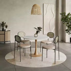 LeisureMod Bristol Mesa de Comedor Redonda Moderna de 35'' con Tapa Duradera de MDF y Base de Acero Natural con Transferencia de Madera para Cocina, Comedor o Cafeterías