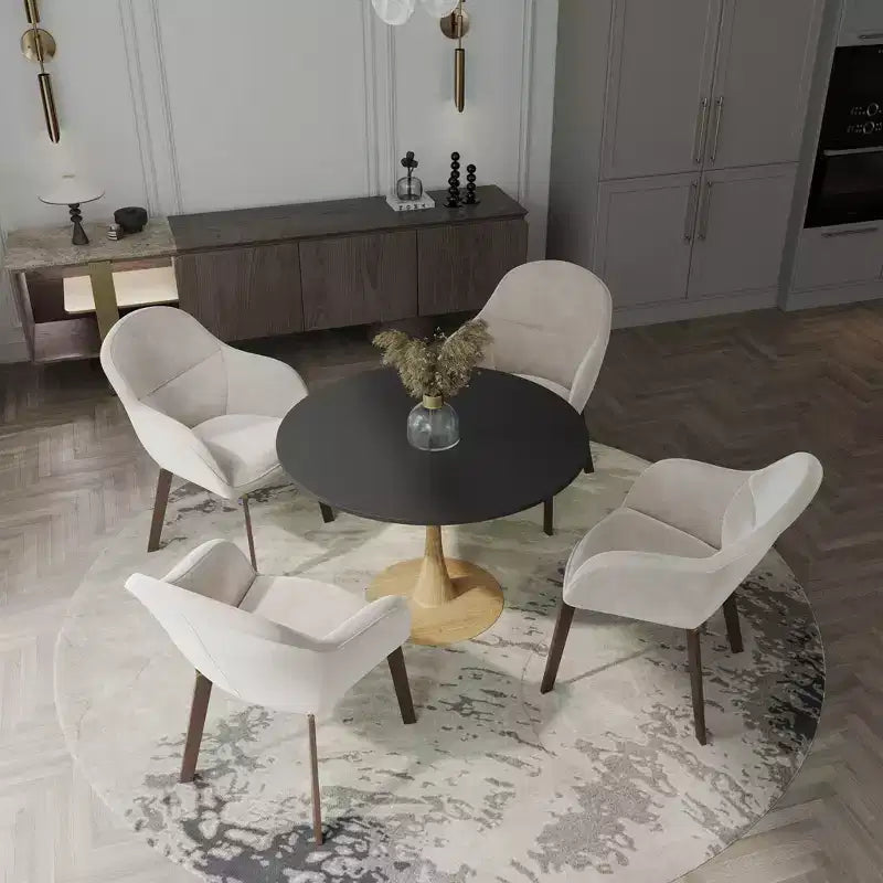 LeisureMod Bristol Mesa de Comedor Redonda Moderna de 35'' con Tapa Duradera de MDF y Base de Acero Natural con Transferencia de Madera para Cocina, Comedor o Cafeterías