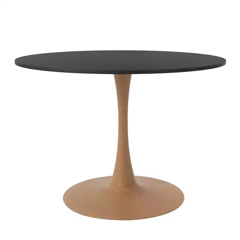 LeisureMod Bristol 35'' Modern Round Dining Table  Durable MDF Top and Wood-Transfer Natural Steel Base for Kitchen, Dining Room, or Cafes