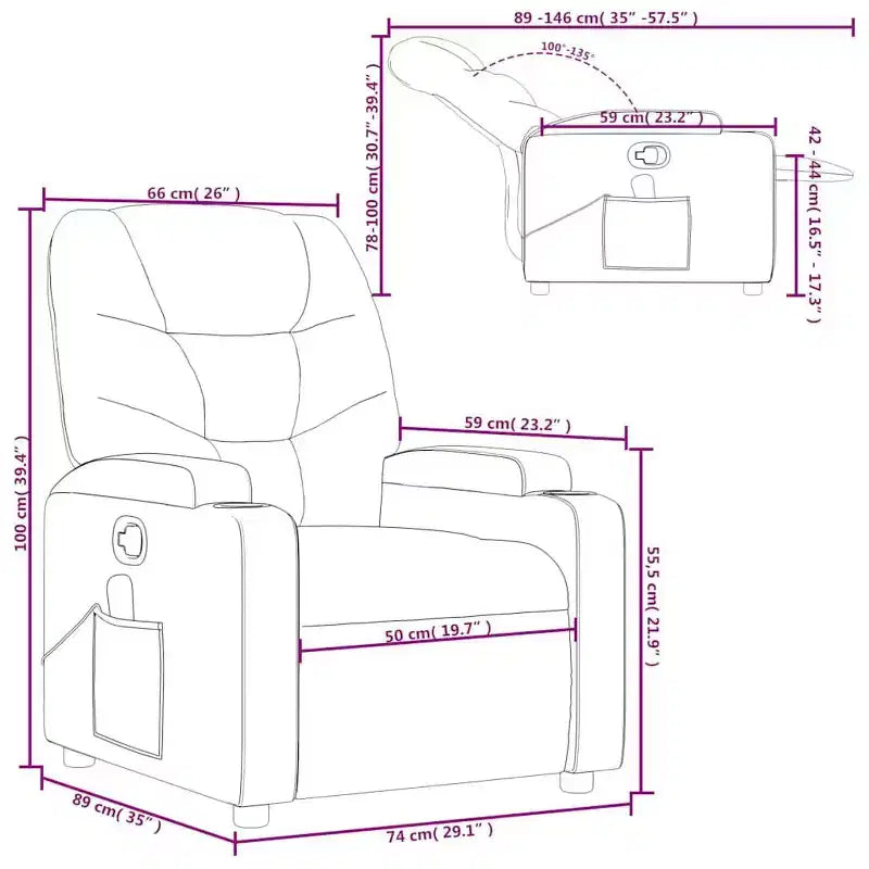 vidaXL Sillón reclinable de tela gris oscuro - 6 puntos de masaje vibratorio, respaldo y reposapiés ajustables - Gris