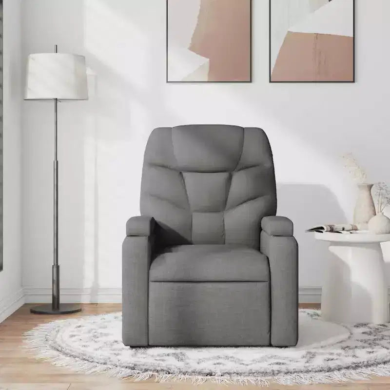vidaXL Sillón reclinable de tela gris oscuro - 6 puntos de masaje vibratorio, respaldo y reposapiés ajustables - Gris