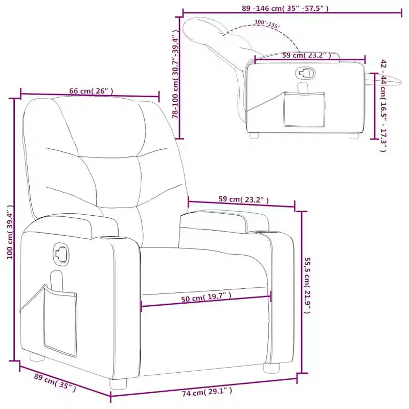 vidaXL Sillón reclinable de tela gris oscuro - 6 puntos de masaje vibratorio, respaldo y reposapiés ajustables - Gris