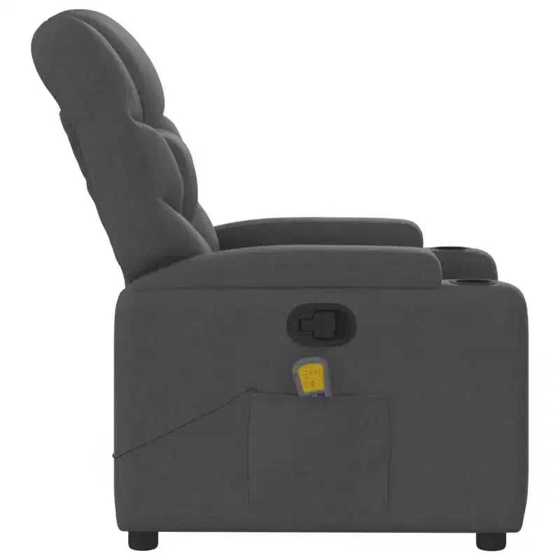 vidaXL Sillón reclinable de tela gris oscuro - 6 puntos de masaje vibratorio, respaldo y reposapiés ajustables - Gris