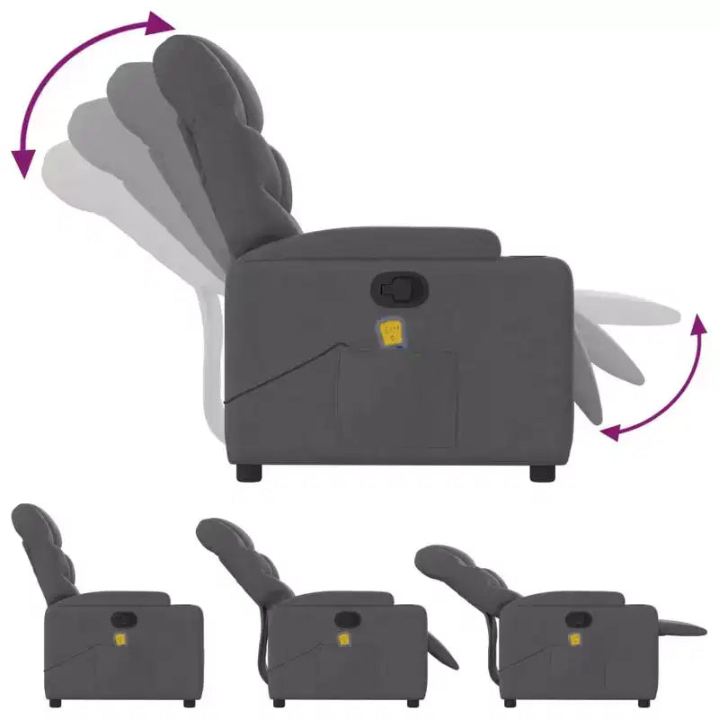 vidaXL Sillón reclinable de tela gris oscuro - 6 puntos de masaje vibratorio, respaldo y reposapiés ajustables - Gris