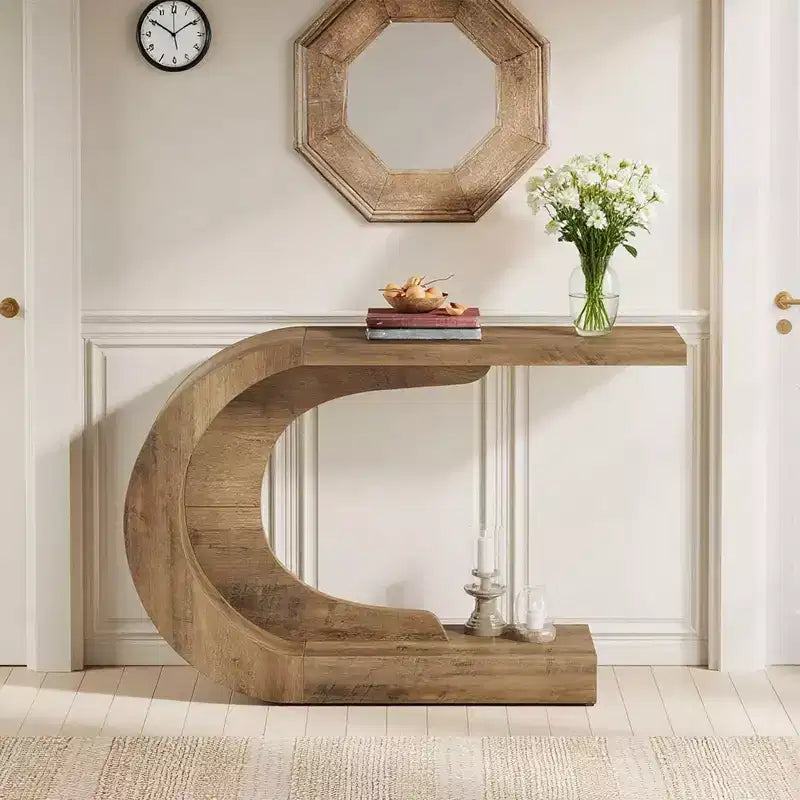 MAYEERTY Elegant C-Shape Hallway Table, Multi-Use Console/Sofa/Entryway Accent Table