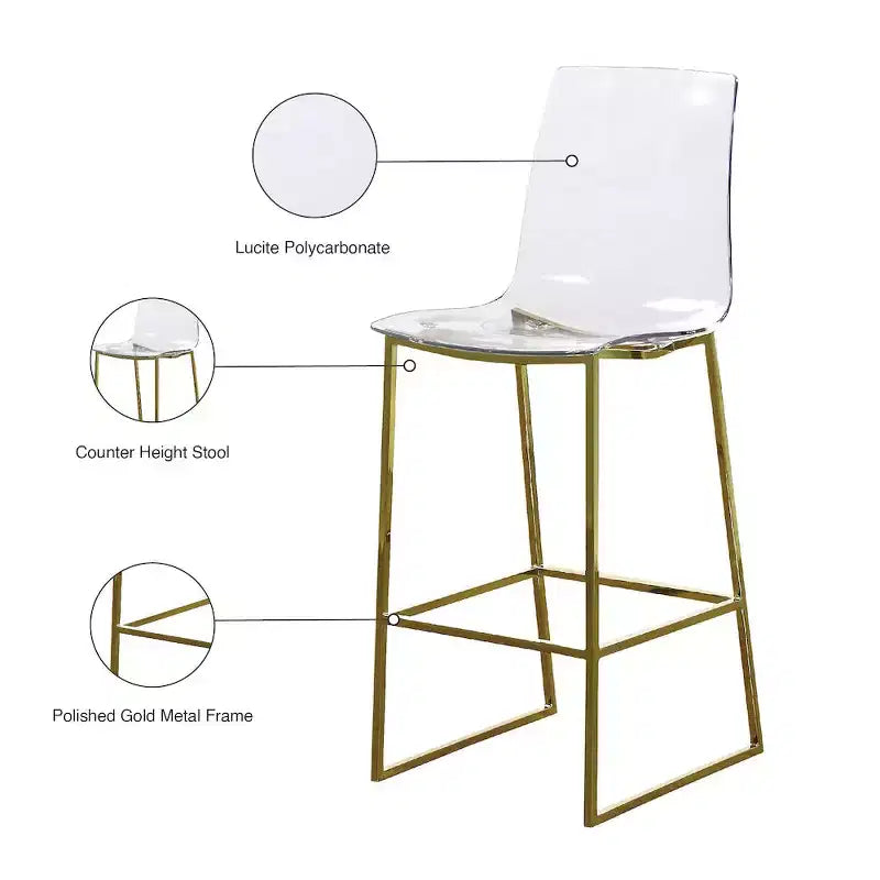 Meridian Furniture, Taburete Lumen de metal dorado/policarbonato de lucita