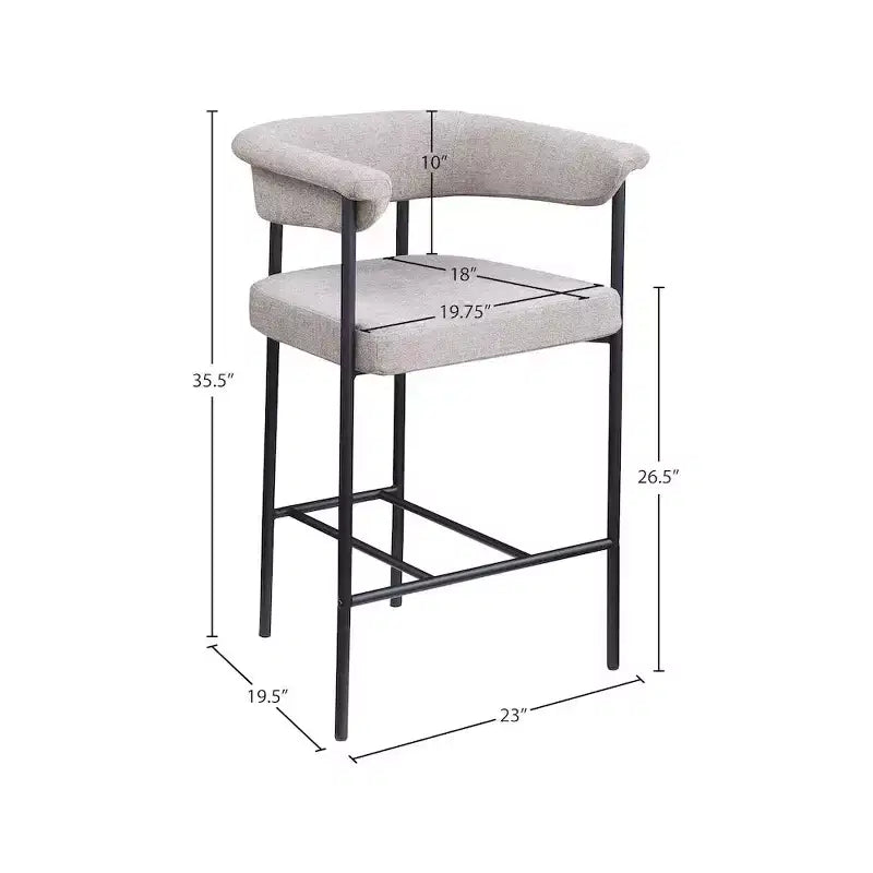 Meridian Furniture, Taburete de mostrador Malin de tela texturizada de lino color topo, juego de 2