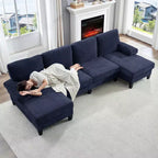 Sofá Seccional Mjkone 110 en Forma de U, Sofá Grande de 4 Plazas Tapizado en Chenilla con Doble Chaise Longue y Reposabrazos Reclinables