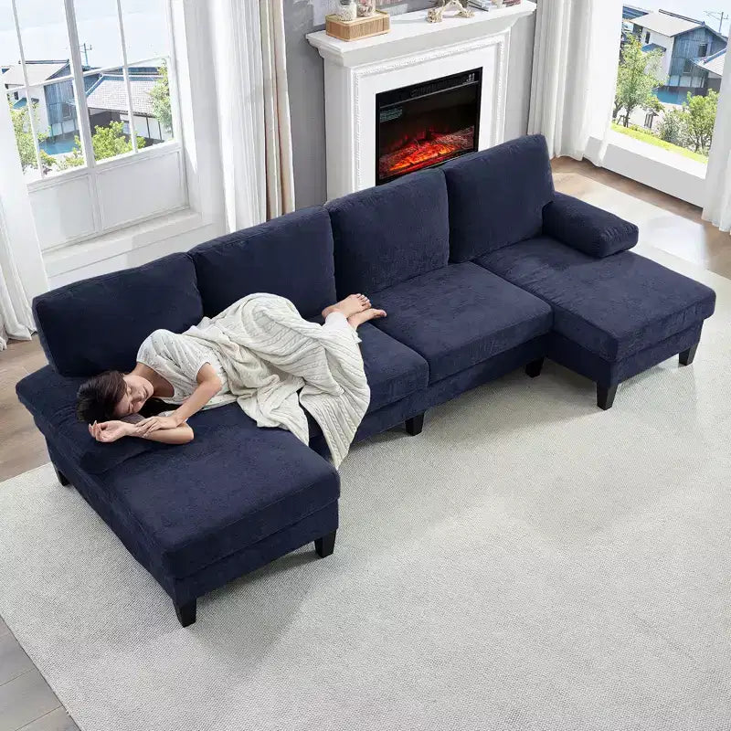 Sofá Seccional Mjkone 110 en Forma de U, Sofá Grande de 4 Plazas Tapizado en Chenilla con Doble Chaise Longue y Reposabrazos Reclinables
