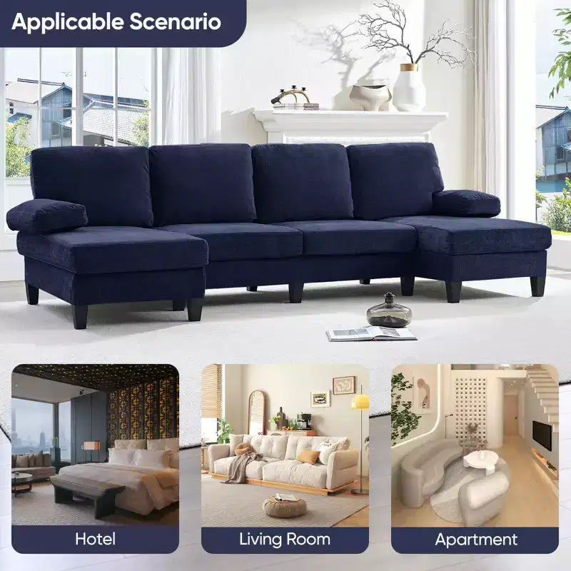 Sofá Seccional Mjkone 110 en Forma de U, Sofá Grande de 4 Plazas Tapizado en Chenilla con Doble Chaise Longue y Reposabrazos Reclinables