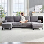 Sofá Seccional Mjkone 110 en Forma de U, Sofá Grande de 4 Plazas Tapizado en Chenilla con Doble Chaise Longue y Reposabrazos Reclinables