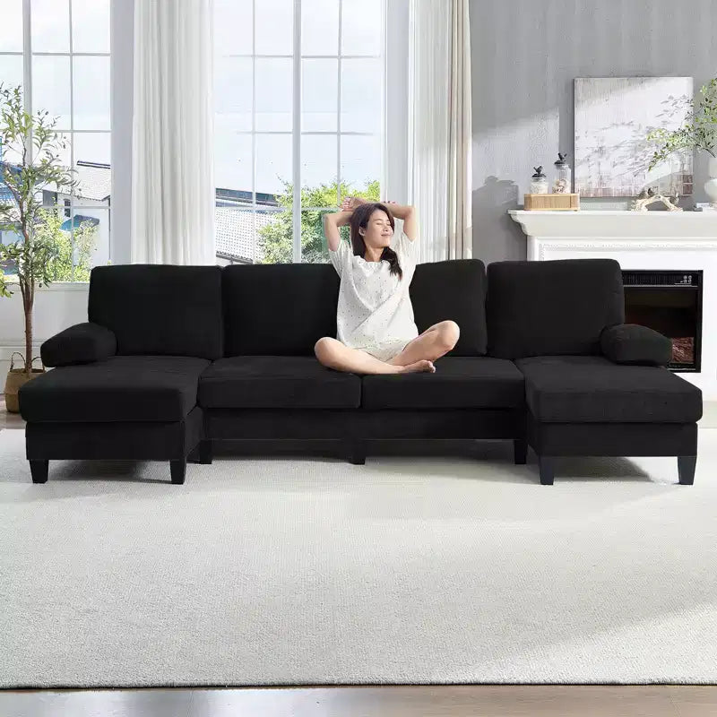 Sofá Seccional Mjkone 110 en Forma de U, Sofá Grande de 4 Plazas Tapizado en Chenilla con Doble Chaise Longue y Reposabrazos Reclinables