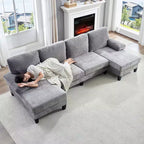 Sofá Seccional Mjkone 110 en Forma de U, Sofá Grande de 4 Plazas Tapizado en Chenilla con Doble Chaise Longue y Reposabrazos Reclinables