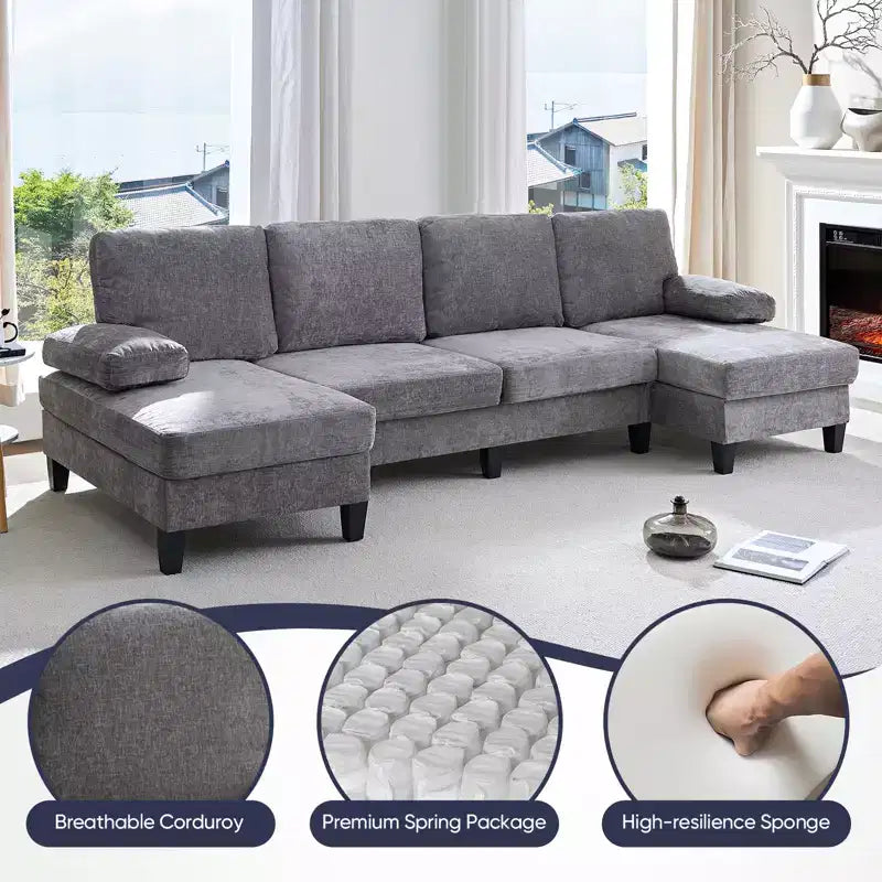 Sofá Seccional Mjkone 110 en Forma de U, Sofá Grande de 4 Plazas Tapizado en Chenilla con Doble Chaise Longue y Reposabrazos Reclinables