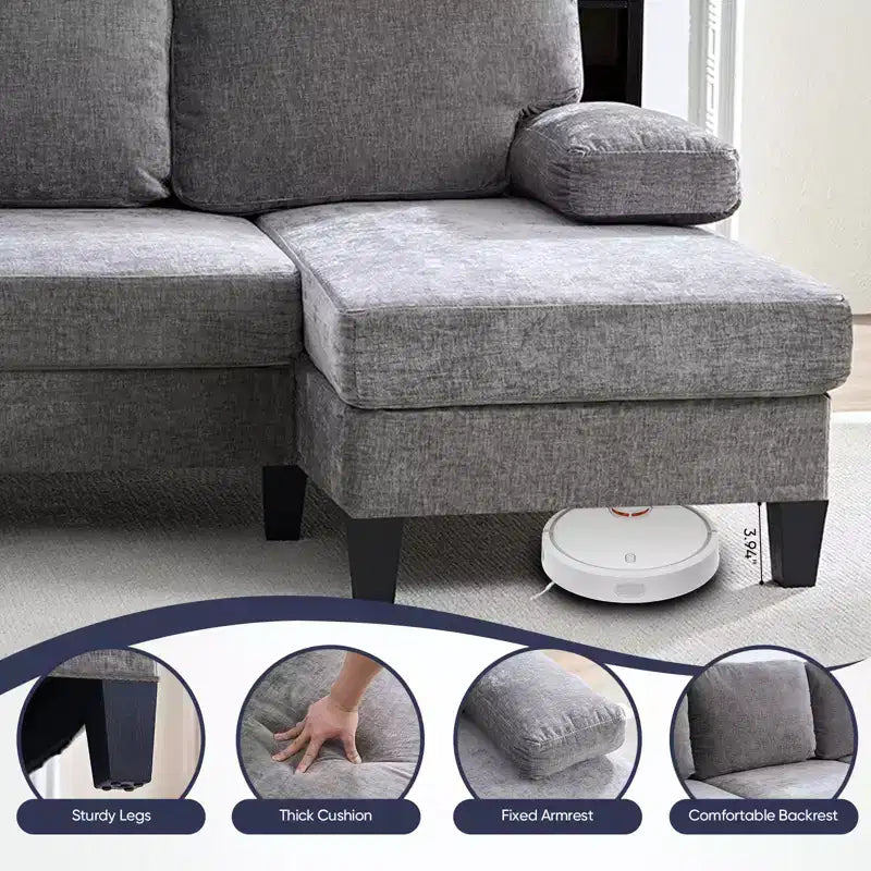 Sofá Seccional Mjkone 110 en Forma de U, Sofá Grande de 4 Plazas Tapizado en Chenilla con Doble Chaise Longue y Reposabrazos Reclinables