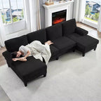 Sofá Seccional Mjkone 110 en Forma de U, Sofá Grande de 4 Plazas Tapizado en Chenilla con Doble Chaise Longue y Reposabrazos Reclinables