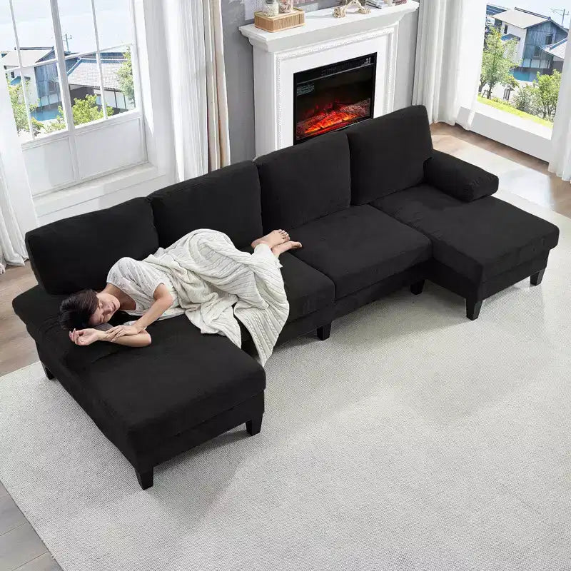 Sofá Seccional Mjkone 110 en Forma de U, Sofá Grande de 4 Plazas Tapizado en Chenilla con Doble Chaise Longue y Reposabrazos Reclinables