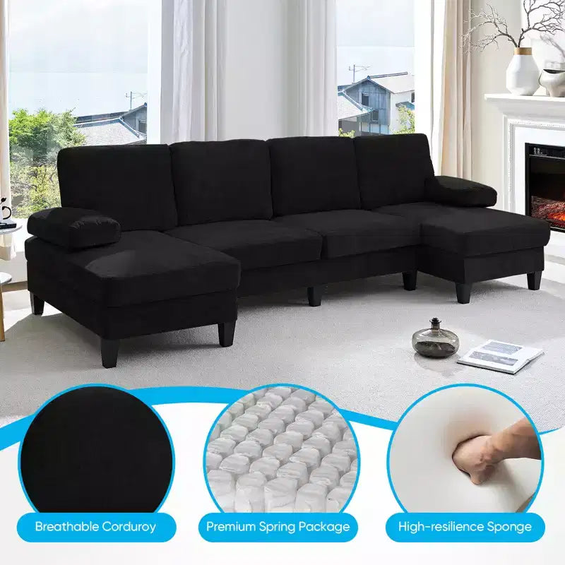 Sofá Seccional Mjkone 110 en Forma de U, Sofá Grande de 4 Plazas Tapizado en Chenilla con Doble Chaise Longue y Reposabrazos Reclinables