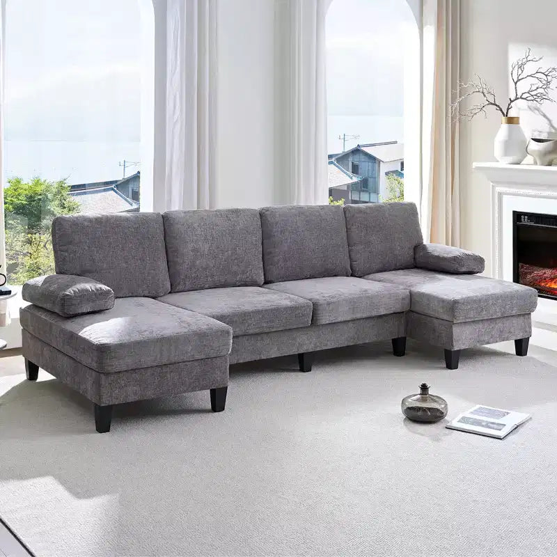 Sofá Seccional Mjkone 110 en Forma de U, Sofá Grande de 4 Plazas Tapizado en Chenilla con Doble Chaise Longue y Reposabrazos Reclinables