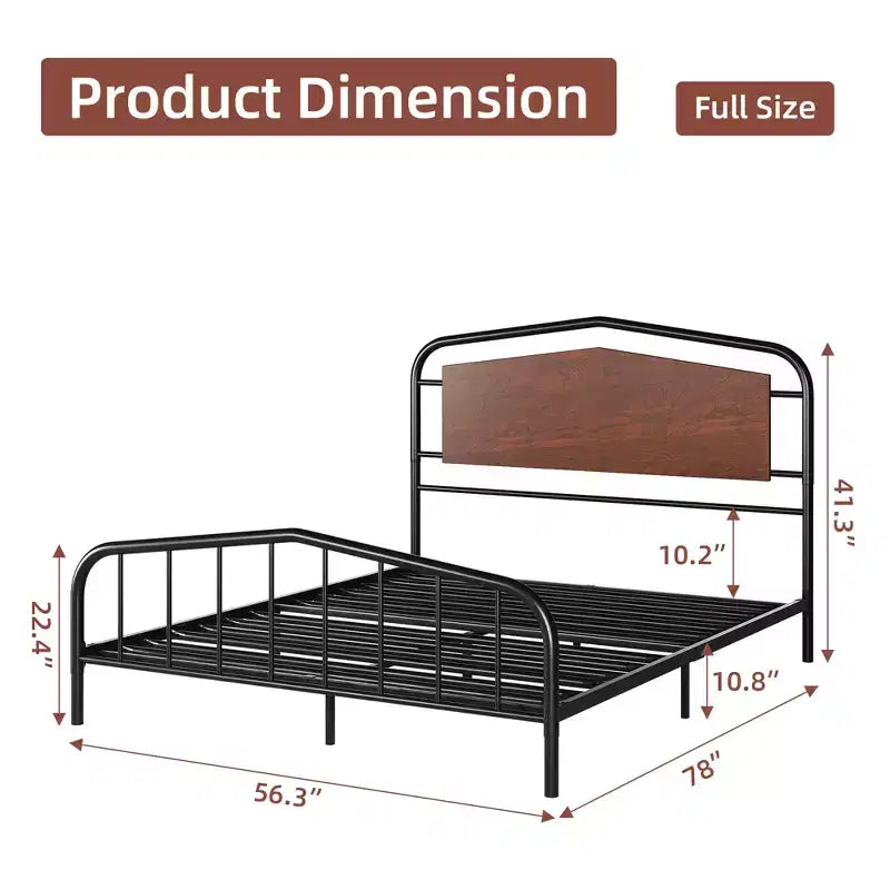 Estructura de cama de tamaño completo, con cabecero y piecero de madera, estructura de cama de plataforma de metal, amplio espacio de almacenamiento debajo de la cama, sin ruidos, no necesita somier