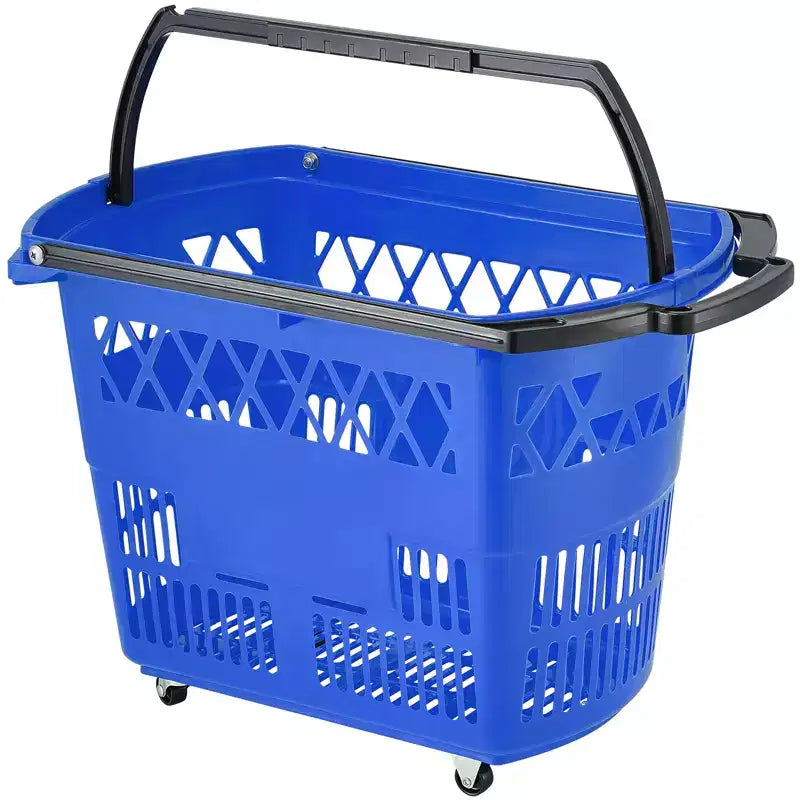 VEVOR Shopping Baskets, 6PCS, 39L Shopping Carts with Handles, Plastic Rolling Shopping Basket with Wheels, Large Portable Shopping Basket Set, Blue