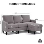 HYLEORY Sofá seccional convertible en forma de L de 3 plazas con tela de lino, con otomana, para sala de estar, apartamento y oficina