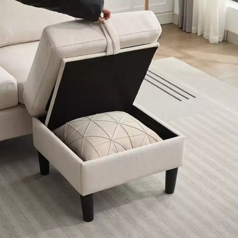 HYLEORY Sofá seccional convertible en forma de L de 3 plazas con tela de lino, con otomana, para sala de estar, apartamento y oficina