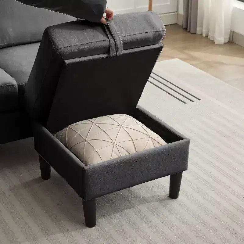 HYLEORY Sofá seccional convertible en forma de L de 3 plazas con tela de lino, con otomana, para sala de estar, apartamento y oficina