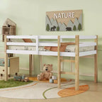 Cama alta MAYEERTY de madera de caucho con escalera de seguridad, multicolor