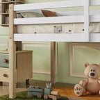 Cama alta MAYEERTY de madera de caucho con escalera de seguridad, multicolor