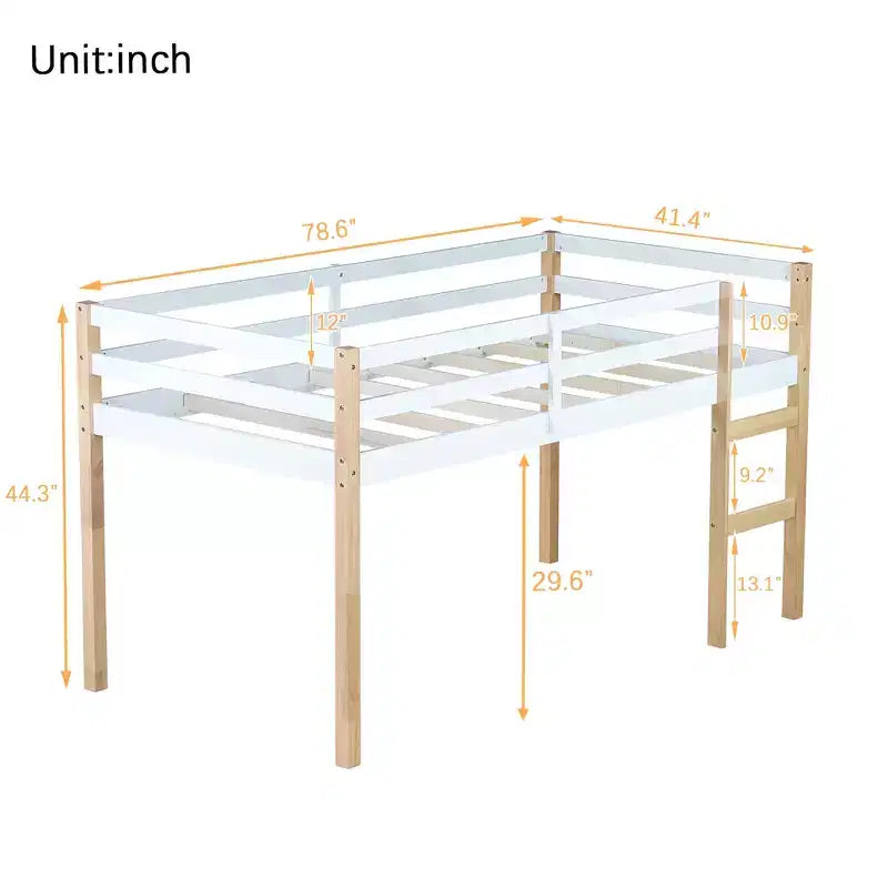 Cama alta MAYEERTY de madera de caucho con escalera de seguridad, multicolor