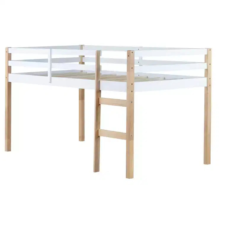 Cama alta MAYEERTY de madera de caucho con escalera de seguridad, multicolor