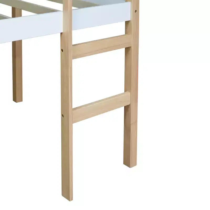 Cama alta MAYEERTY de madera de caucho con escalera de seguridad, multicolor