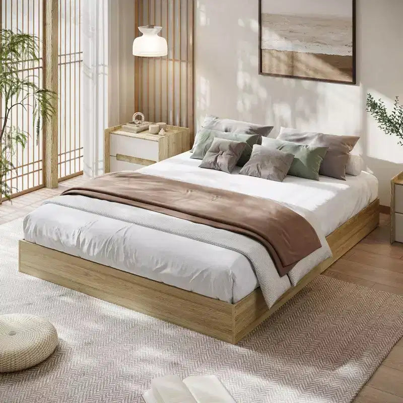 Estructura de cama de plataforma de madera tamaño Twin - Estructura de cama de madera sin cabecera, soporte de listones de madera, no necesita somier, fácil montaje