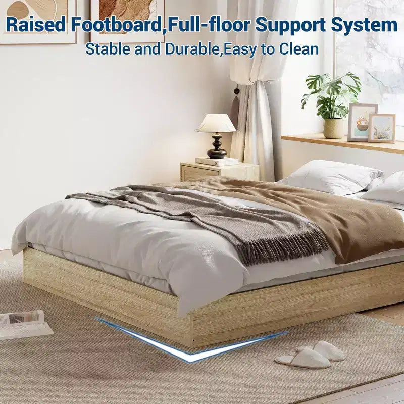 Estructura de cama de plataforma de madera tamaño Twin - Estructura de cama de madera sin cabecera, soporte de listones de madera, no necesita somier, fácil montaje