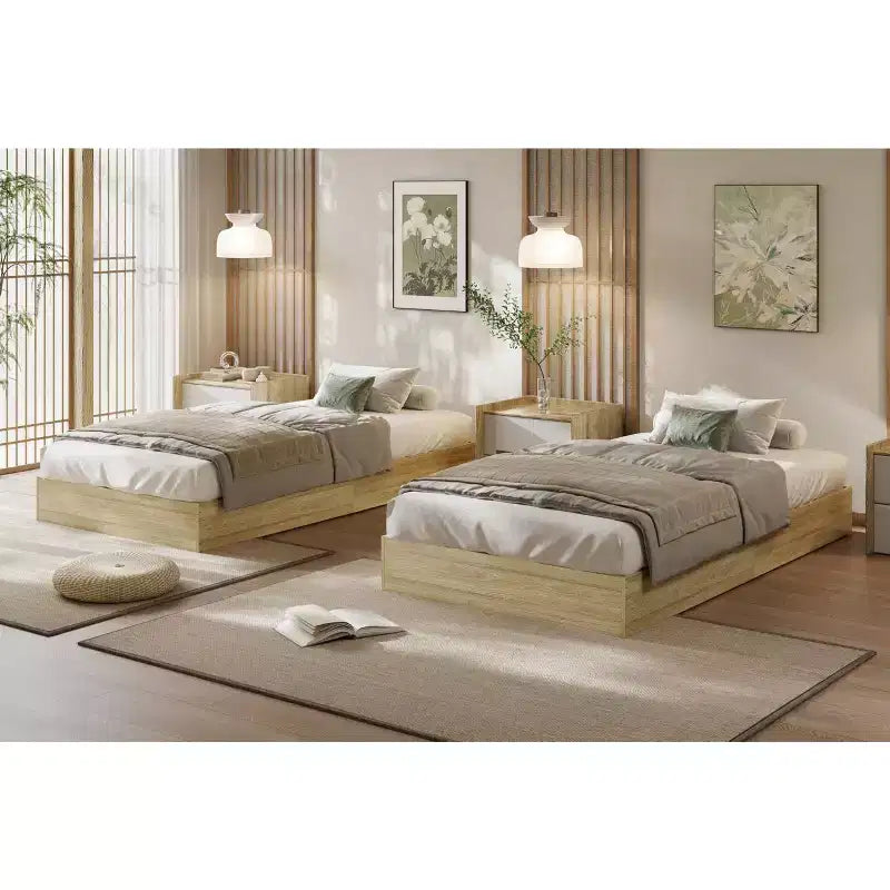 Estructura de cama de plataforma de madera tamaño Twin - Estructura de cama de madera sin cabecera, soporte de listones de madera, no necesita somier, fácil montaje