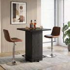 MAYEERTY Mesa de Bar Cuadrada Minimalista de 31.5 pulgadas, con Cubierta de MDF Grano de Madera Oscura, Pedestal Robusto y Reposapiés Metálico, Mesa de Pub Compacta para 2-4 Personas
