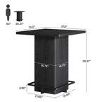 MAYEERTY Mesa de Bar Cuadrada Minimalista de 31.5 pulgadas, con Cubierta de MDF Grano de Madera Oscura, Pedestal Robusto y Reposapiés Metálico, Mesa de Pub Compacta para 2-4 Personas