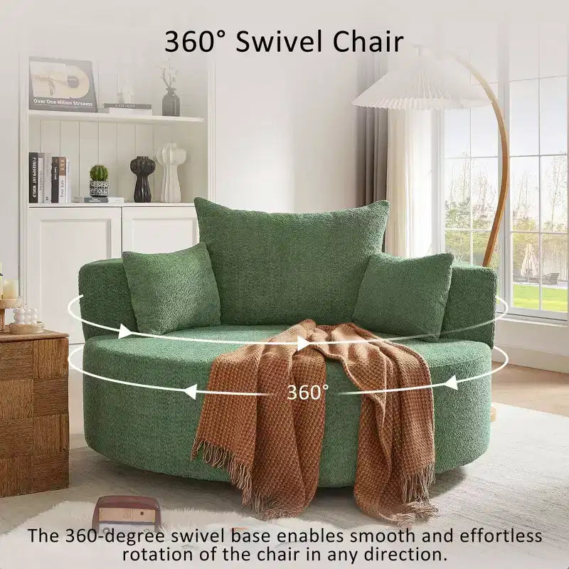 Sillón decorativo giratorio 360°, sillón de barril giratorio redondo con 3 almohadas extraíbles para sala de estar, dormitorio, oficina y hotel, verde