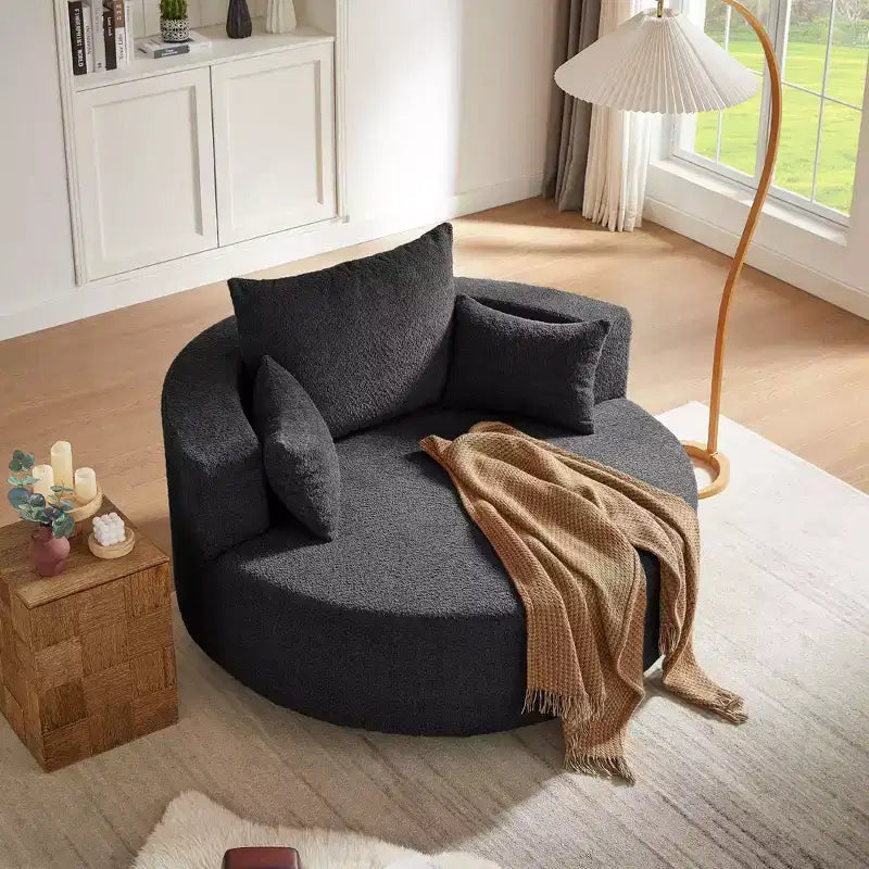Sillón decorativo giratorio 360°, sillón de barril giratorio redondo con 3 almohadas extraíbles para sala de estar, dormitorio, oficina y hotel, verde