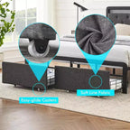 Cama Queen tapizada de 1 pieza con almacenaje - 2 cajones y cabecero capitoné, luces LED con lamas de madera, no necesita somier